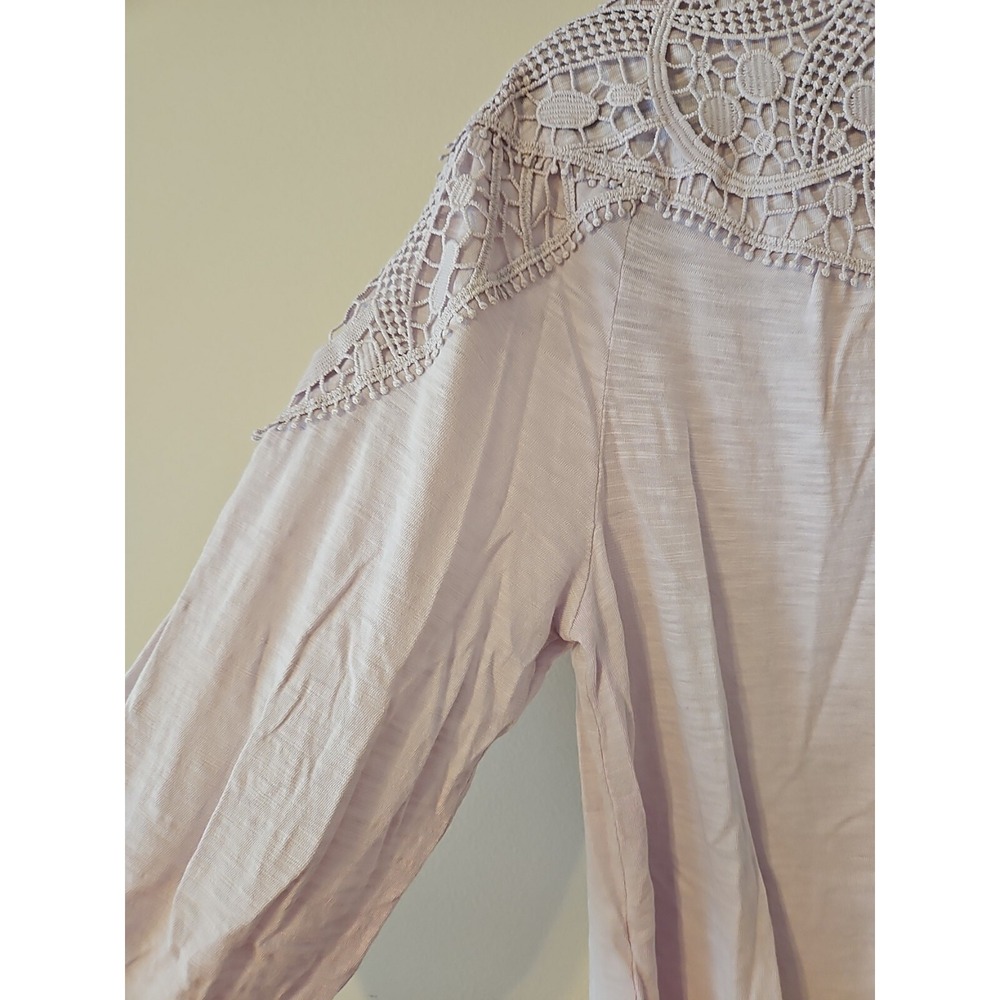 J Jill Blouse Women Small Heathered Light Lilac Gray Crochet Trim Modal Blend - Picture 7 of 15
